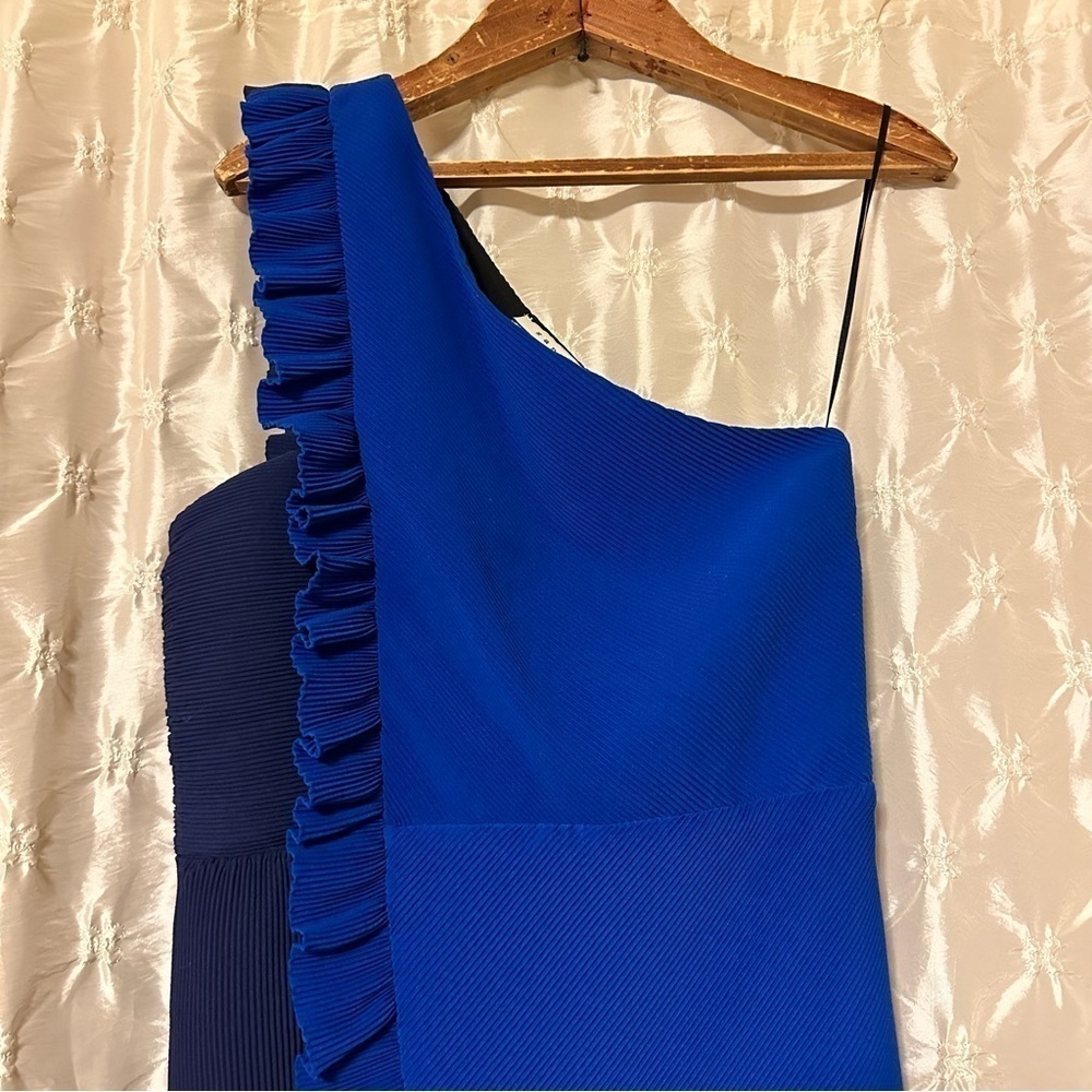 Sandro Rdv Blue One Shoulder Ruffled Crepe Mini Dress - Picture 4 of 14